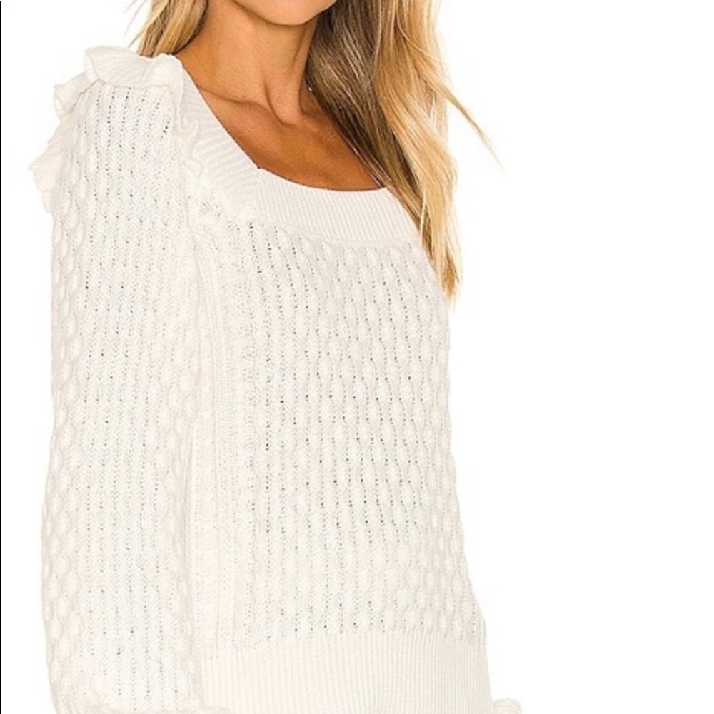525 Ruffle Cable Pullover Sweater White Small - Picture 2 of 3